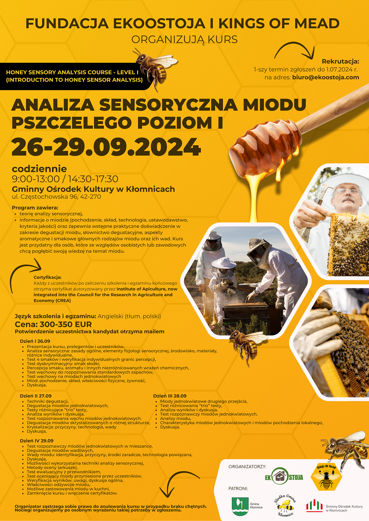 Analiza sensoryczna miodu pszczelego poziom I